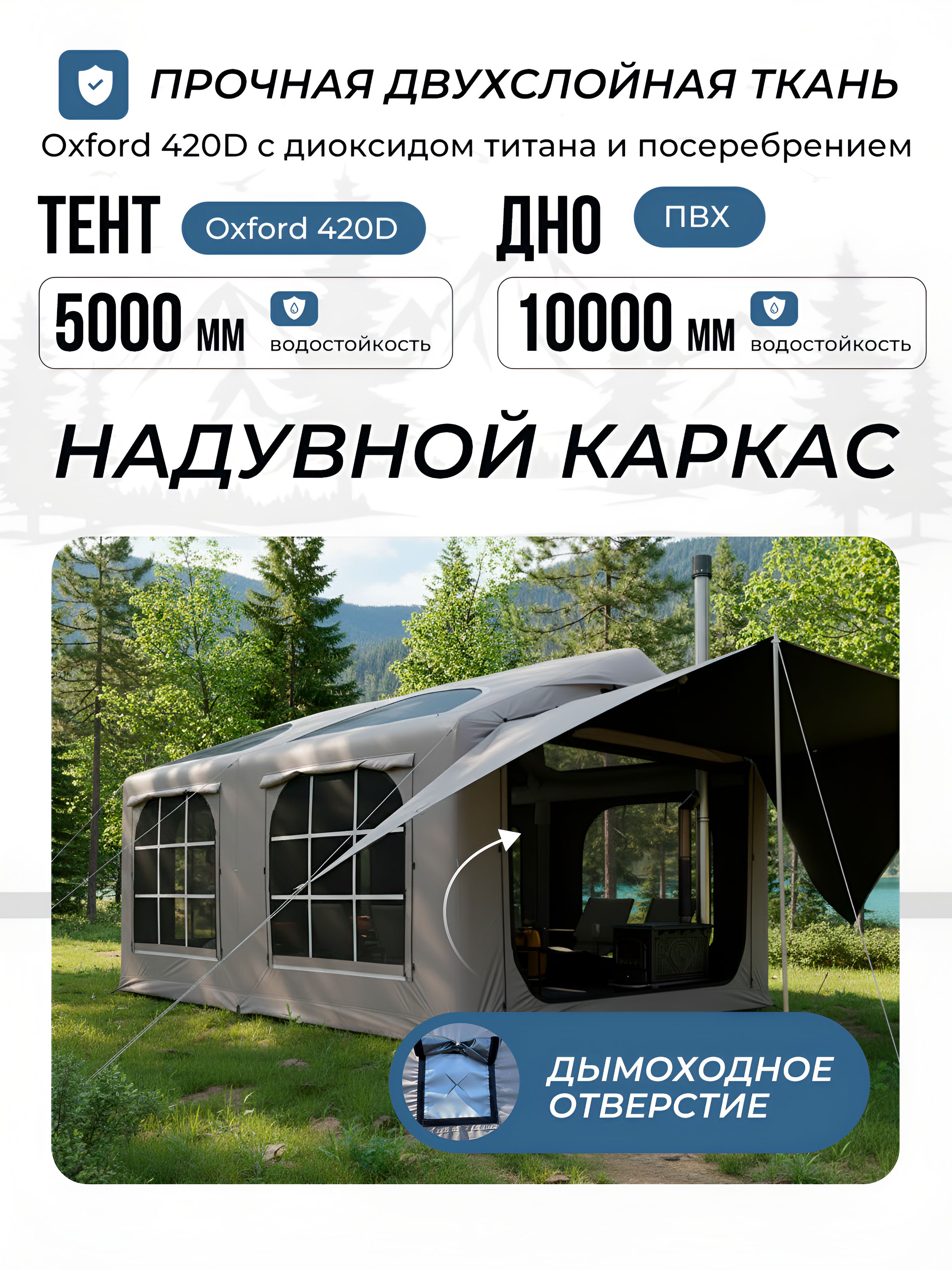 Большая надувная палатка дом Bastion 3 13.4m. Высокая, всесезонная, 2 комнаты.