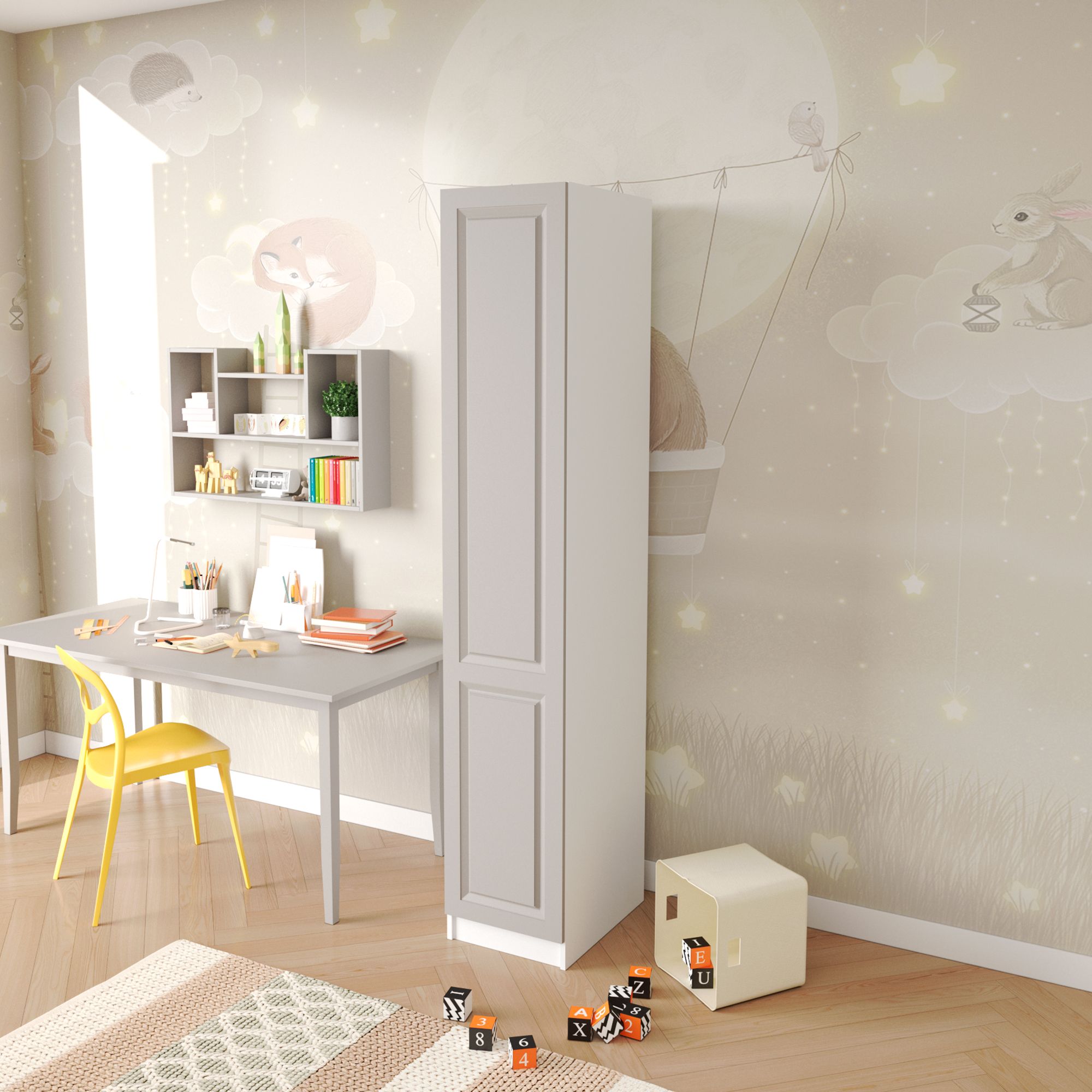 Шкаф пенал 40х55х220 Классик, 5 полок, L, белый/ мдф кашемир soft touch матовый
